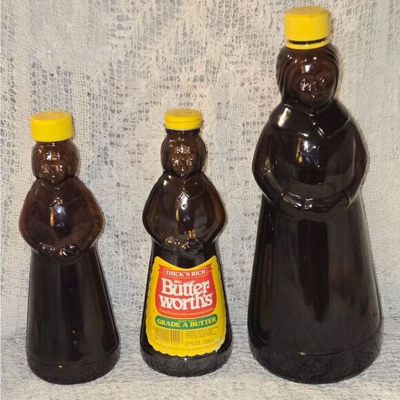3 VINTAGE MRS. BUTTERWORTH'S Glass Bottle Lot 12”/9” Tall 1960s Hard To Find - Picture 1 of 13